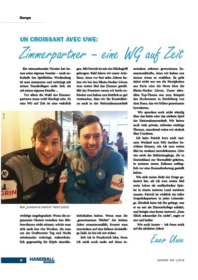 Handball Inside 1/2018 Kolumne von Uwe Gensheimer - Zimmerpartner -eine WG auf Zeit