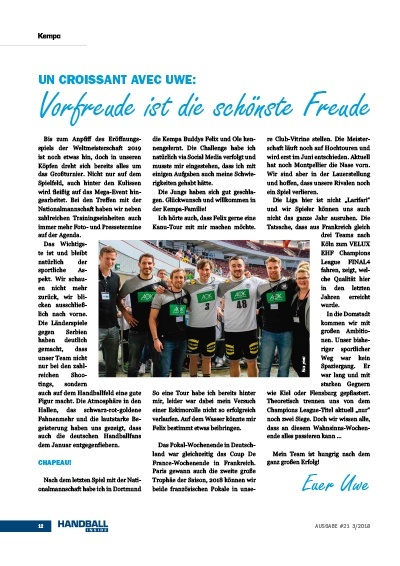 Handball Inside 3/2018 Kolumne von Uwe Gensheimer - Vorfreude ist die schönste Freude