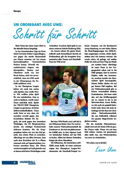 Handball Inside 6/2018 Kolumne von Uwe Gensheimer- Schritt für Schritt