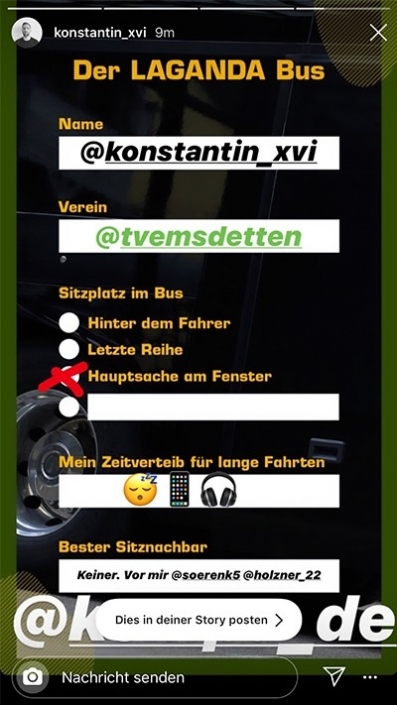 Konstantin Instagram Story über den Laganda Bus