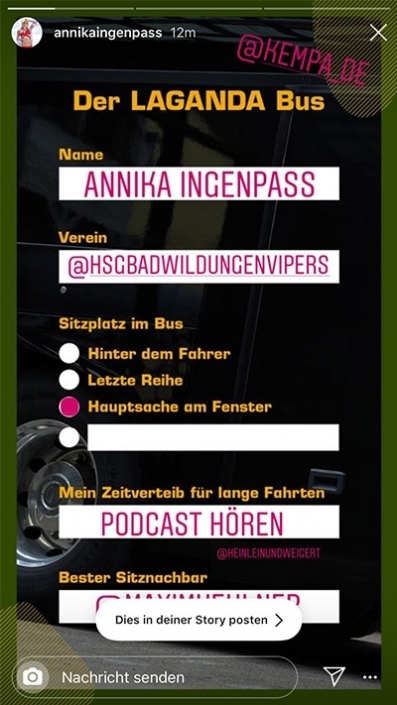 Annika Ingenpass Instagram Story über den Laganda Bus