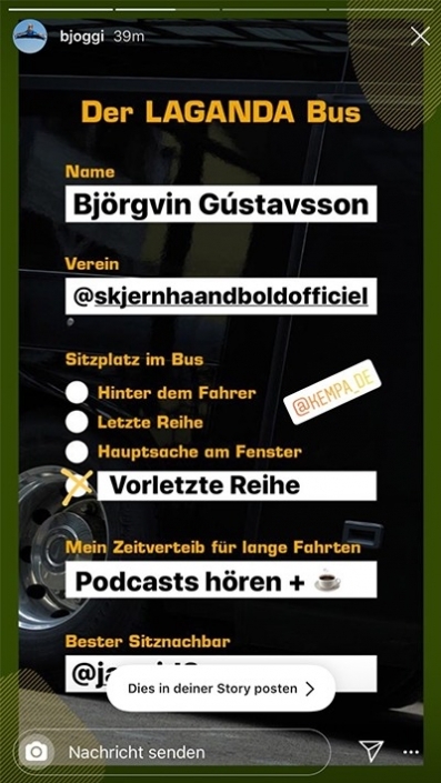 Bjötgvin Gustavsson Instagram Story über den Laganda Bus