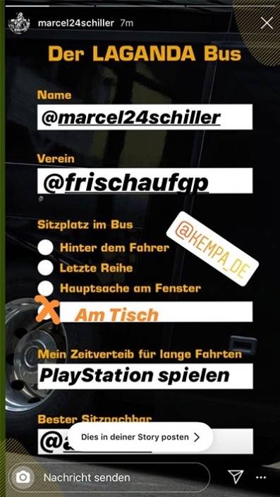 Marcel Schiller Instagram Story über den Laganda Bus