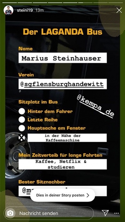 Marius Steinhauser Instagram Story über den Laganda Bus