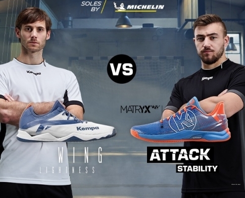 Uwe Gensheimer und Jannik Kohlbacher mit den neuen Kempa Handball Schuhen WING LITE 2.0 udn ATTACK ONE 2.0 - WING vs ATTACK